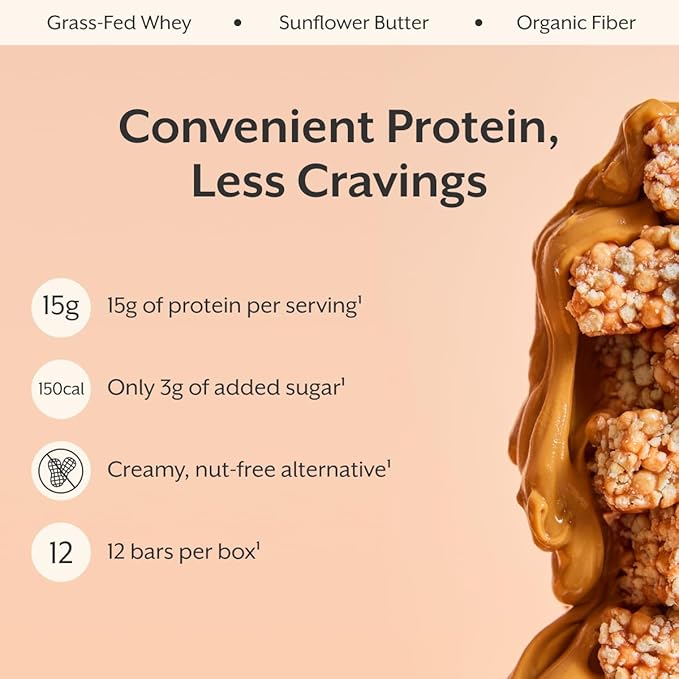 ProMix Nutrition Protein Puff Bars - Sunflower Butter - Marshmallow Crispy Treat - Great Tasting &amp Healthy On The Go Snack - High Protein &amp Low Calorie - Free From Gluten Soy &amp Corn - 12