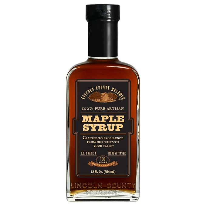 Pure Maple Syrup 12 Oz Glass Bottle Grade A Dark Robust Bold Flavor (known as Grade B) Artisan Maple Syrup Gift USA Made Breakfast Syrups &amp Toppings by Lincoln County Reserve