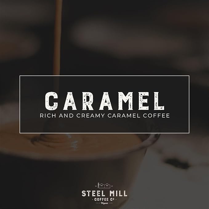 Steel Mill Coffee Co. Caramel Flavored Ground Coffee – 2 LB Bag | Medium Roast Colombian Arabica | Vegan Gluten-Free Sugar-Free Dairy-Free | Smooth Rich Caramel | Grown in Colombia