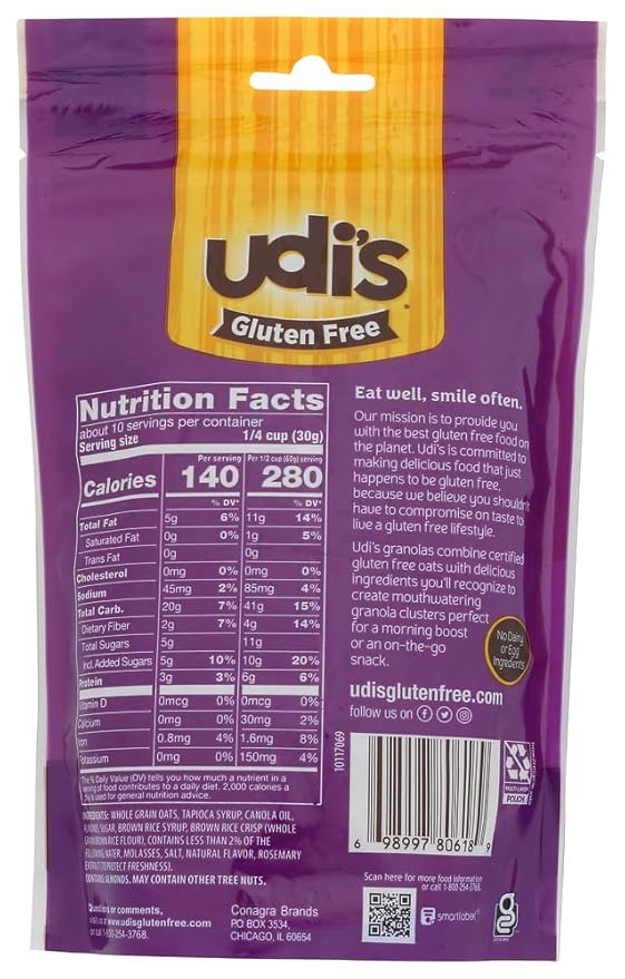 Udis Gluten Free Vanilla Granola 12 Ounce - 6 per case.