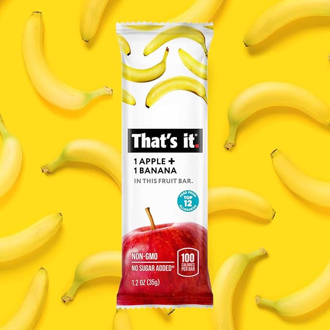 That's it Apple + Banana 100% Natural Real Fruit Bar Best High Fiber Vegan Gluten Free Healthy Snack Paleo for Children &amp Adults Non GMO Sugar-Free No Preservatives Energy Food (12 Pack)