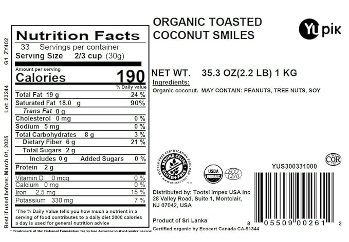 Yupik Organic Toasted Smiles Coconut 35.2 Ounce (Pack of 2)