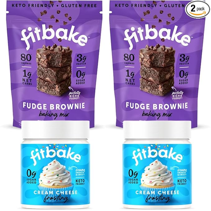 FitBake Fudge Brownie Baking Mix and Cream Cheese Frosting Bundle | 0g to 2g Net Carbs Per Serving | Keto Friendly Low Carb Food | Gluten Free Desserts | No Added Sugar | Naturally Sweetened
