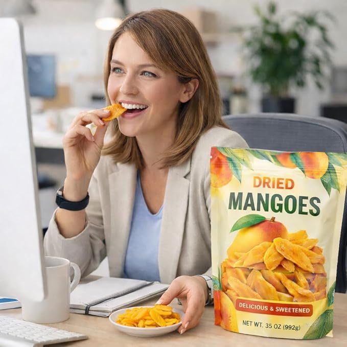 Dried Mango Slices Sweetened Tropical Fruit Snack 35 oz Sliced Soft Chewy Mangoes - Snacking Gifting Baking Smoothies Trail Mix Treat – Resealable Bag