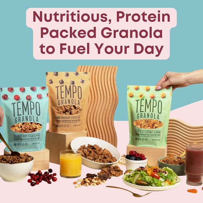 Tempo Granola Cranberry Pecan Almond Loose Granola - 3 Pack of 11 oz Bags - Nutrient-Rich Gluten Free Vegan Oats High Protein Low Sugar Vegan Dairy Free Soy Free Vitamin E Prebiotics For Opt
