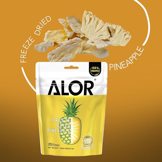 ALOR 100% Freeze Dried Pineapple Chunks – Unsweetened No Sugar Added Pure Fruit Snack – Crunchy Crispy &amp Gluten-Free – Healthy Dehydrated fruit (15 Gram x 8 Pack - Pineapple)