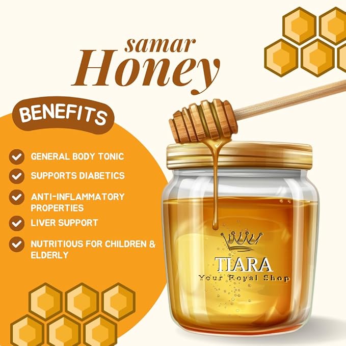 TIARA Yemeni Samar Honey – 100% Raw Pure &amp Natural CFIA Certified Unpasteurized Packed in Canada Premium Quality – 33.5 Fl Oz 950g + Free Honey Dipper Gift
