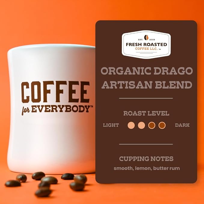 Fresh Roasted Coffee Organic Drago Café Blend | USDA Organic Kosher | Medium Roast 2 lb (32 oz) Whole Bean