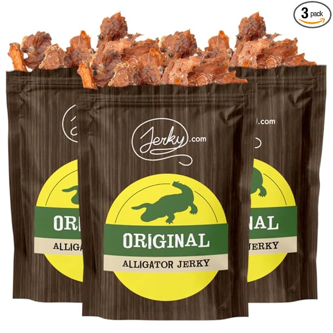 Jerky.com Exotic Original Alligator Jerky - Wild Game Meat Snacks Exotic Snacks High-Protein All-Natural No Added Preservatives - Healthy Snacks for Adults - 1.75 oz. (Pack of 3)