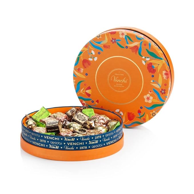 Venchi - Baroque Collection - Premium Round Gift Box with Assorted Chocolates 14.10 oz - Medium Size - Gift Idea - Gluten Free