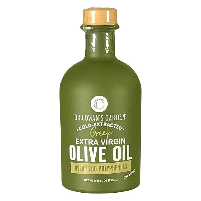 Dr. Cowan’s Garden 1200+ Polyphenol USDA Certified Organic Greek Extra Virgin Olive Oil - Single Estate Extra Virgin Koroneiki Organic Olive Oil with Highest Polyphenols Cold-Pressed 8.45 FL Oz