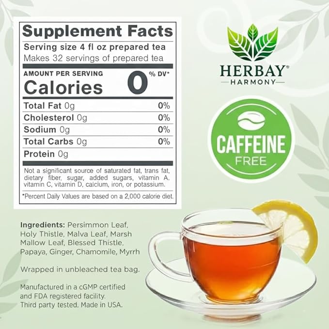Herbay Harmony Organic Detox Tea – Caffeine-Free Herbal Cleanse for Bloating Relief Digestive Tea &amp Natural Body Detox Organic Herbal Blend with Ginger Chamomile &amp Papaya - 24 Pack (24 Week
