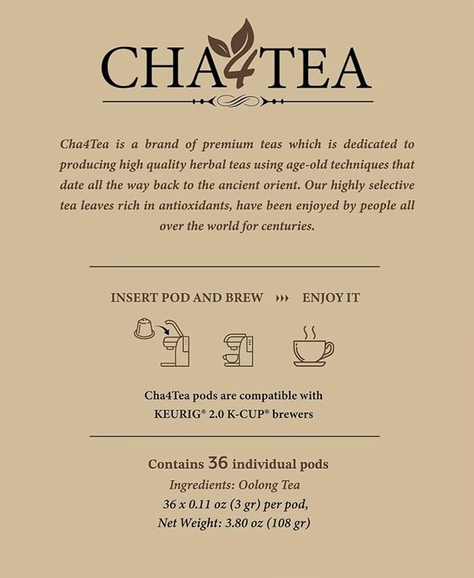 Cha4TEA 36-Count Oolong Tea Pods Compatible with Keurig K-Cup Brewers