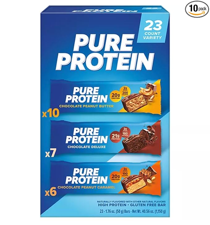 Pure Protein Bars Nutrient Rich Snacks with High Protein for Energy Support Minimal Sugar Gluten-Free Variety Pack (In NEYUM Packaging) (23 Pack)