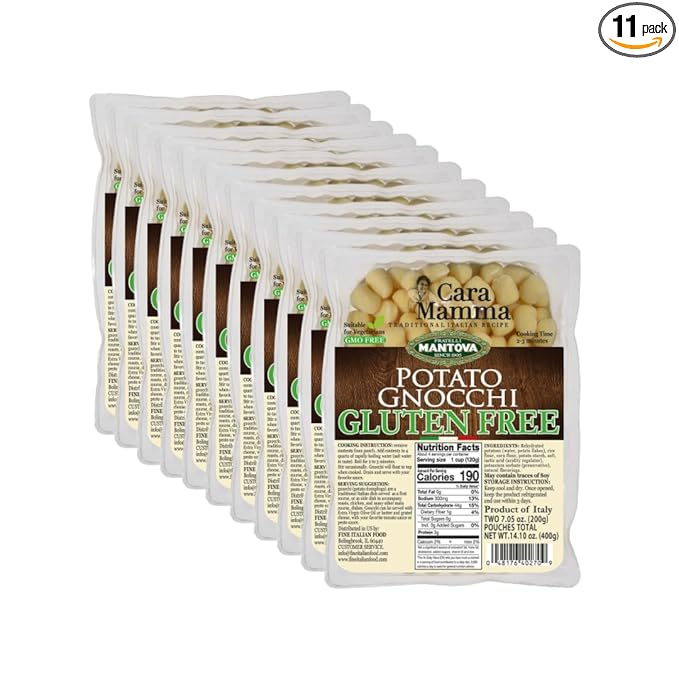Mantova Gluten-Free Potato Gnocchi 14.10 oz. (Pack of 11) Product of Italy Traditional Easy-to-Cook Gluten-Free Potato Gnocchi All-Natural Ingredients Ideal with Tomato Sauces Alfredo Sauce C