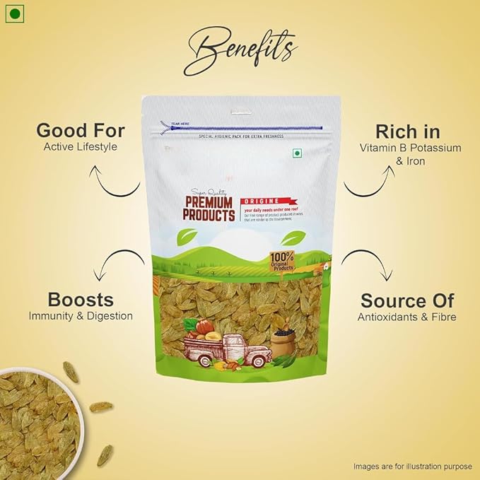 Raisins (Kishmish) Seedless Dry GrapesRich in Iron &amp Vitamin B | Nutritious Dry Fruit | High in Antioxidants No Artificial Colours - 500 Gm