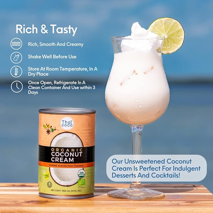 Thai Coco - Organic Coconut Cream Full Fat Unsweetened Heavy Cream - 14 fl. oz. 6 Pk