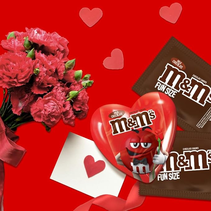M&ampM’S Milk Chocolate Fun Size Filled Heart Valentine's Day Candy 0.93oz Pack of 12