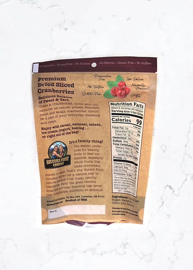 Sisters Fruit Company Premium Dried Sliced Cranberries (Contains THREE 7oz bags)