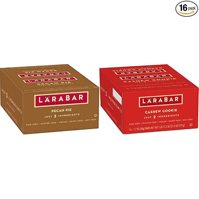 LÄRABAR Pecan Pie (16 Ct) and Cashew Cookie (16 Ct) Gluten Free Vegan Fruit &amp Nut Bars