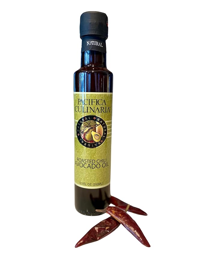 Pacifica Culinaria COLD PRESSED Extra Virgin Avocado Oil Made in USA 8.5 fl oz (250ml) Bottle (Roasted Chili Avocado Oil)
