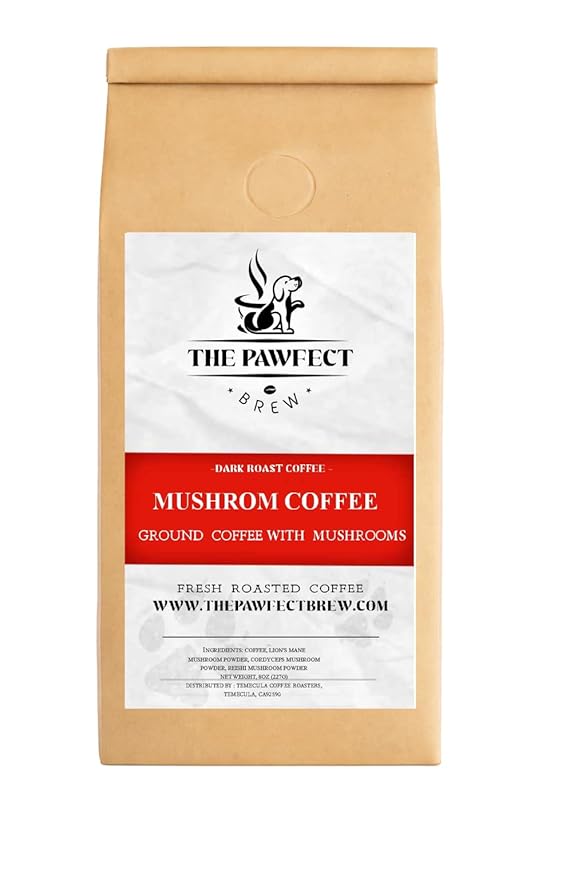 Dog Lover's Mushroom Coffee – Dark Roast Ground Specialty-Grade with Lion’s Mane Cordyceps &amp Reishi – Coffee with a Cause- 8oz Drip Drip 8oz