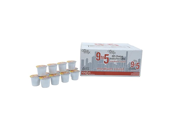 Office Snax 9 To 5 Coffee Medium Roast 100% Arabica Coffee PODs Case of 110 No Artificial Flavors Colors or Preservatives Keurig K-Cup Compatible Flavorful Aromatic &amp Smooth