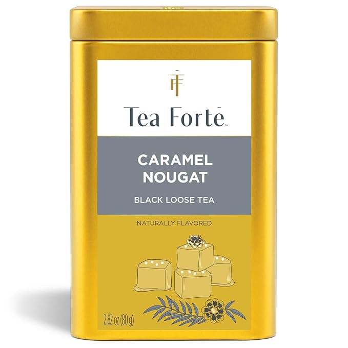 Tea Forte Caramel Nougat Premium Loose Leaf Caffeinated Black Tea Blend Canister Makes 35-50 Cups
