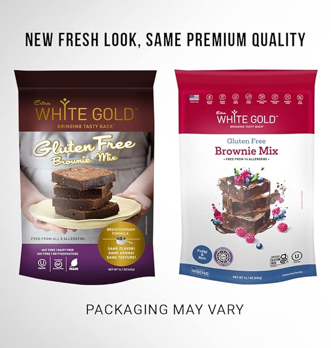 Extra White Gold Brownie Mix – For Baking Cakes Cupcakes Desserts – [Gluten Free] [Nut Free] [Free of the Top 14 Major Allergens] – 14.1 Ounces (2 Pack)