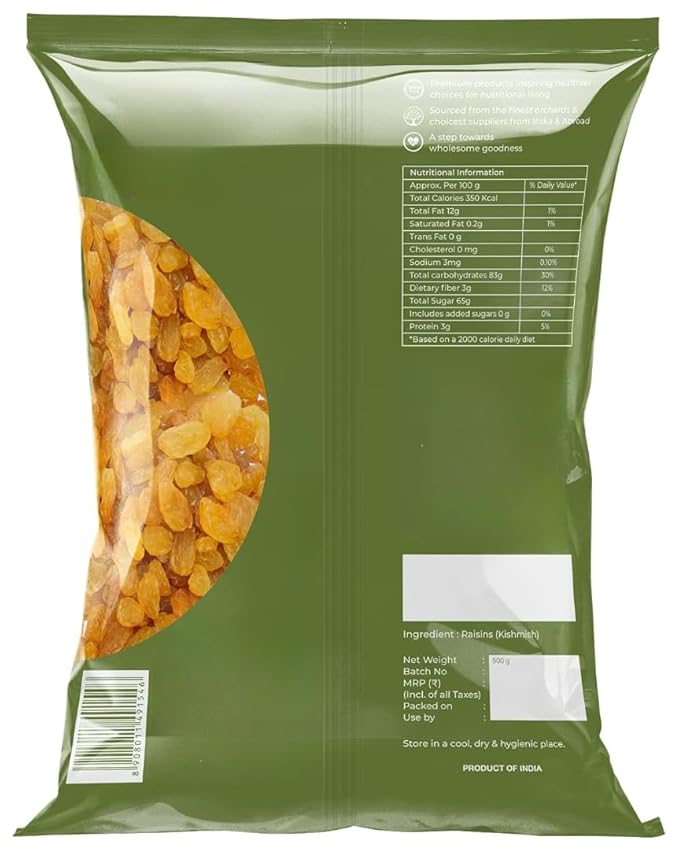 Indian Raisin Dryfruits- Indian Kishmish | Rich In Nutiritons| No added Preservatives | Rich In Iron| Healthy Sweet &amp Tasty -500 gm