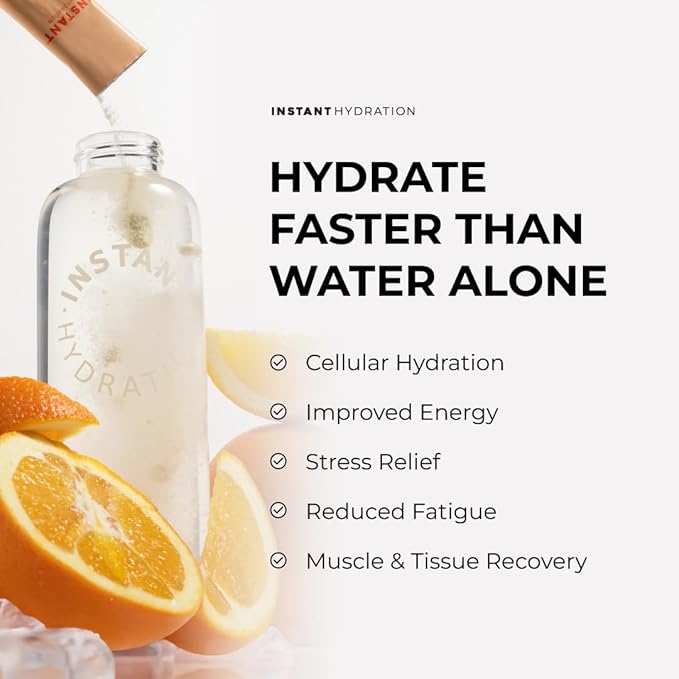 Instant Hydration Electrolytes Powder Packets - Citrus Orange Drink Mix - Zero Sugar - Keto Vegan Gluten-Free Non-GMO - Boost Recovery Brain Health Muscle &amp Tissue Support- 30 Sticks