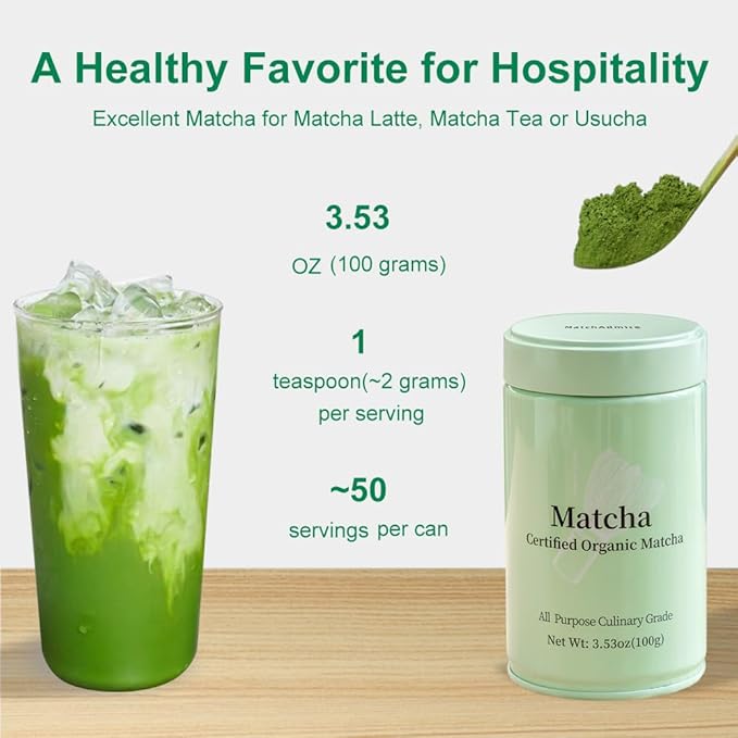 MatchAdmire Matcha Green Tea Powder - Premium First Harvest USDA Organic Gluten-Free Vegan 100% Pure Unsweetened No Additives 3.53oz Tin (All Purpose Culinary Grade Matcha)