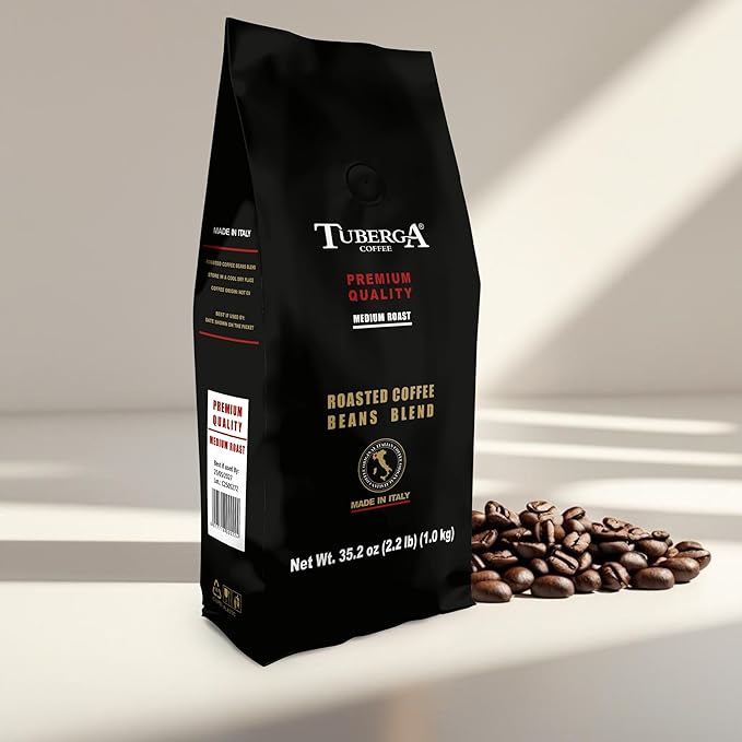 Tuberga Premium Quality Whole Bean Coffee Medium Roast 2.2 Ib Bag Original Italian Coffee. (Pack of 1)