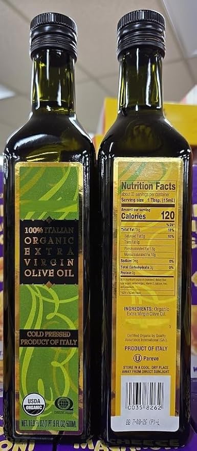 Trader Joe 100% Italian Organic Cold Pressed Extra Virgin Olive Oil 16.9fl oz 500ml (2 Bottles)