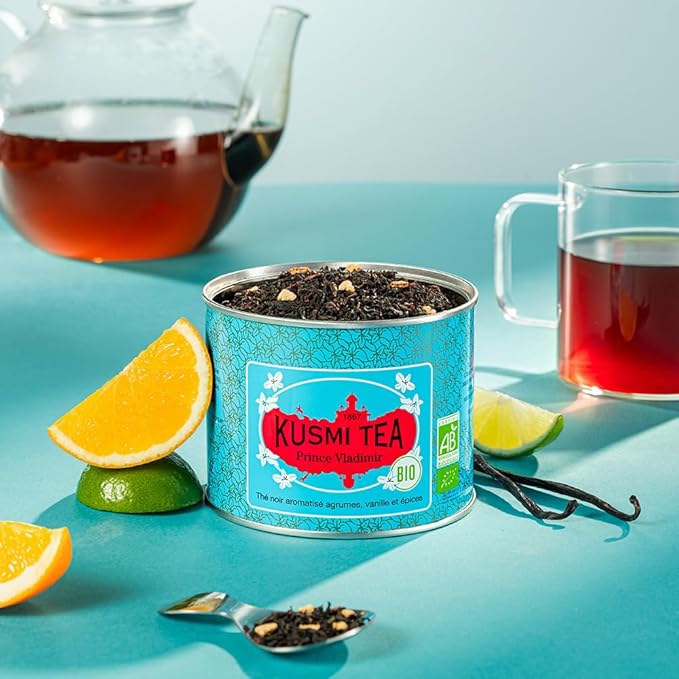 Kusmi Tea - Prince Vladimir - Organic Earl Grey Black Tea with Orange - Flavored with Citrus Cinnamon Bergamot Vanilla &amp Spices - Caffeinated Tea - Loose Leaf Tea - Tin Box of 3.5 oz
