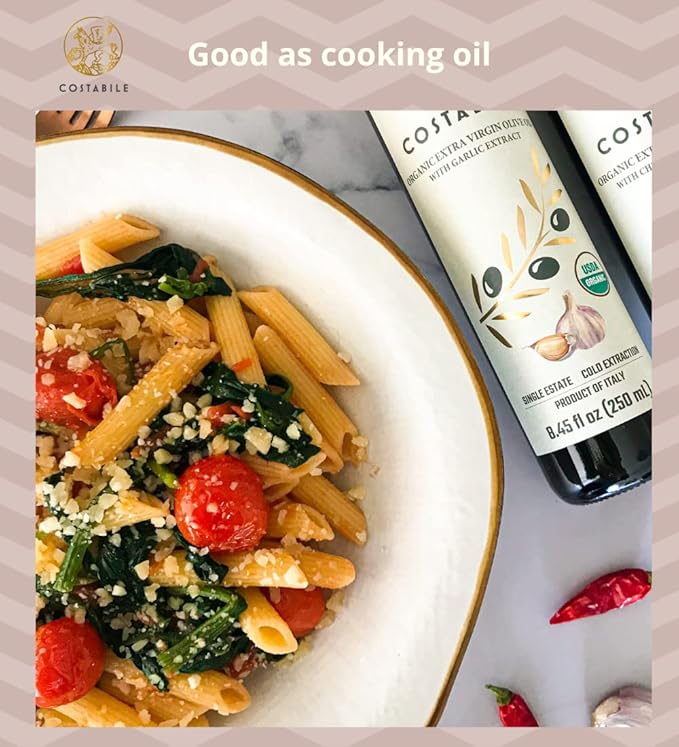 Lemon and Garlic Infused EVOO - High in polyphenols from olives of a single grove in Italy - COSTABILE