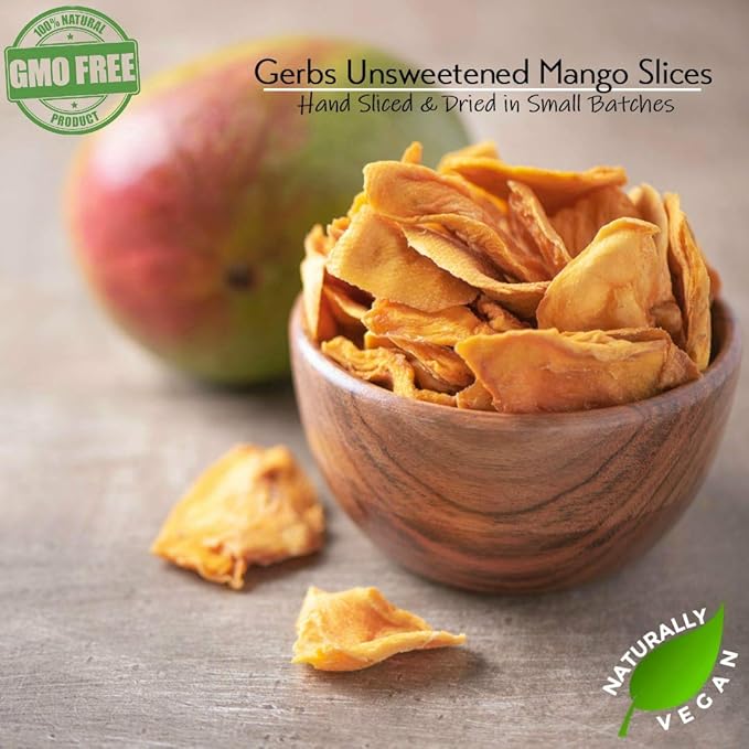 Gerbs Dried Mango Slices Unsweetened 4 lbs. | Dehydrated Unsulfured Resealable Bag | Naturally Chewy &amp Vibrant | Top 14 Allergen-Free