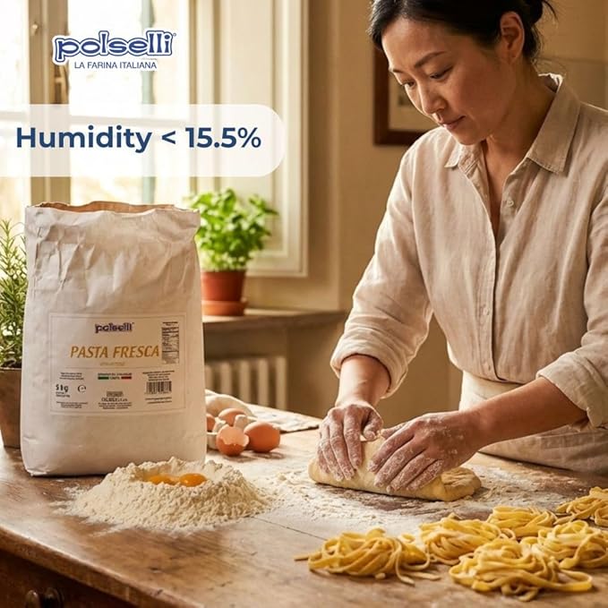 POLSELLI Fresh Pasta Flour 100% Soft Wheat 5 kg (11 lbs) Tipo 00 Bread Machine or Handmade Pasta for Bread Gnocchi Product of Italy
