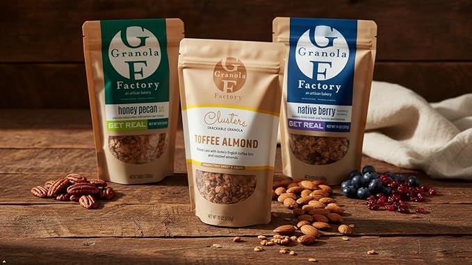 Granola Factory 3-Flavor Variety Pack - Native Berry All-Natural Sweet and Salty Breakfast Cereal and Snack (11 ounces) Honey Pecan All-Natural Sweet and Salty Breakfast Cereal and Snack (11 ounc