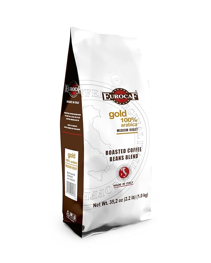 Eurocaf Blend Gold 100% Arabica Whole Bean Coffee Medium Roast 2.2 Ib Original Italian Coffee (Pack of 1)