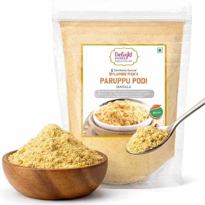 Delight Foods Mylapore Iyer's Paruppu Podi 350g - Gun Powder | Mixed Spices | Tamil Nadu Special | NO PRESERVATIVES
