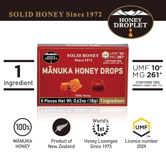 HONEY DROPLET] Blend UMF™10+ (MG 261+) 100% Manuka Honey Drops Truly Natural from New Zealand 1 Premium Ingredient 12 Packs (Original Flavor - Blend)