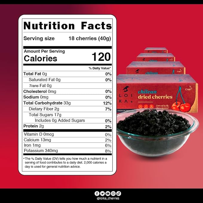 Loika - 100% Natural Dried Sweet Pitted Cherries 11.02 lbs – Bulk Pack Naturally Sweet No Added Sugar No Preservatives GMO-Free High in Fiber Ideal for Cooking &amp Industrial Use