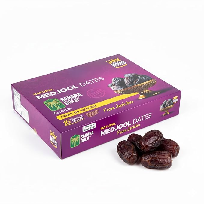 Sahara Gold Medjool Dates - Whole Sticky Gluten-Free Natural Sweet &amp Delicious Non-Pitted Dates Medjool - Soft Plump High Fiber Fruit For Ramadan Snacking &amp Smoothies 4.4 Lb (2kg)