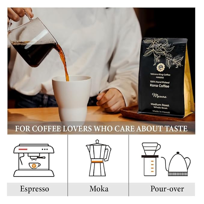 Hawaiian Kona Coffee Whole Bean Single Origin Fancy Grade Medium Roast 100% Hand Picked from Our Coffee Estate in Hawaii(Mauna 7 oz)
