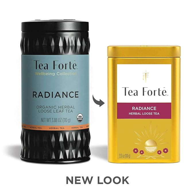 Tea Forte Radiance Premium Loose Leaf Caffeine-Free Herbal Tea Blend Canister Makes 35-50 Cups