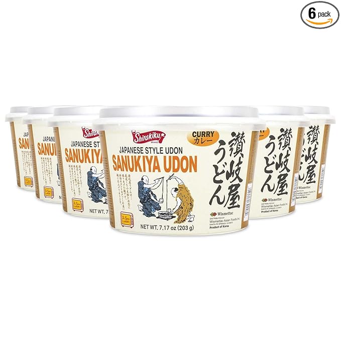 Shirakiku Japanese Style Sanukiya Udon Noodle - Microwavable Sanukiya Noodle Cup | Wheat Flour Original Curry Flavor - Perfect for Asian Cuisine 7.17 Oz - (Pack of 6)
