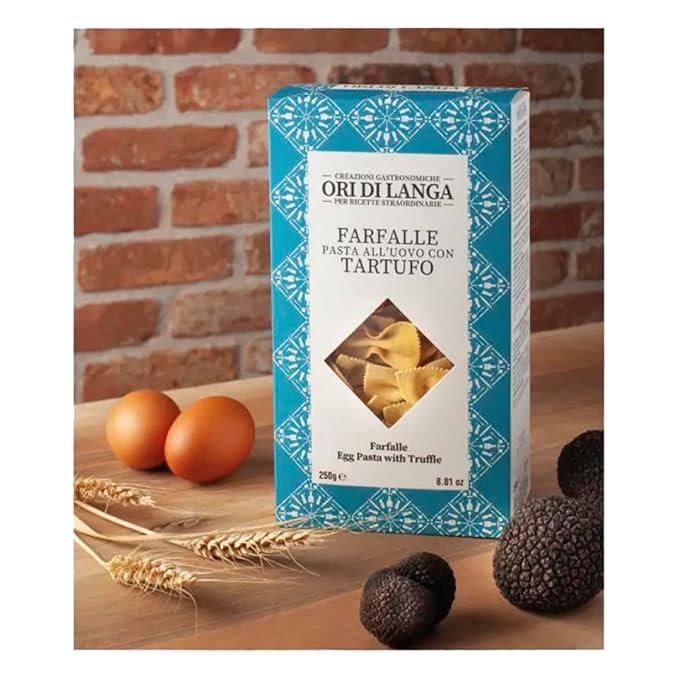 Ori di Langa Farfalle Egg Pasta Infused With Italian Summer Truffle - Artisanal Black Truffle Pasta Gourmet Bowtie Noodles From Langhe Italy Rich Flavor - 8.81 oz