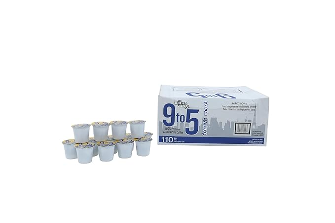 Office Snax 9 To 5 Coffee French Roast 100% Arabica Coffee PODs Case of 110 No Artificial Flavors Colors or Preservatives Keurig K-Cup Compatible Flavorful Aromatic &amp Smooth