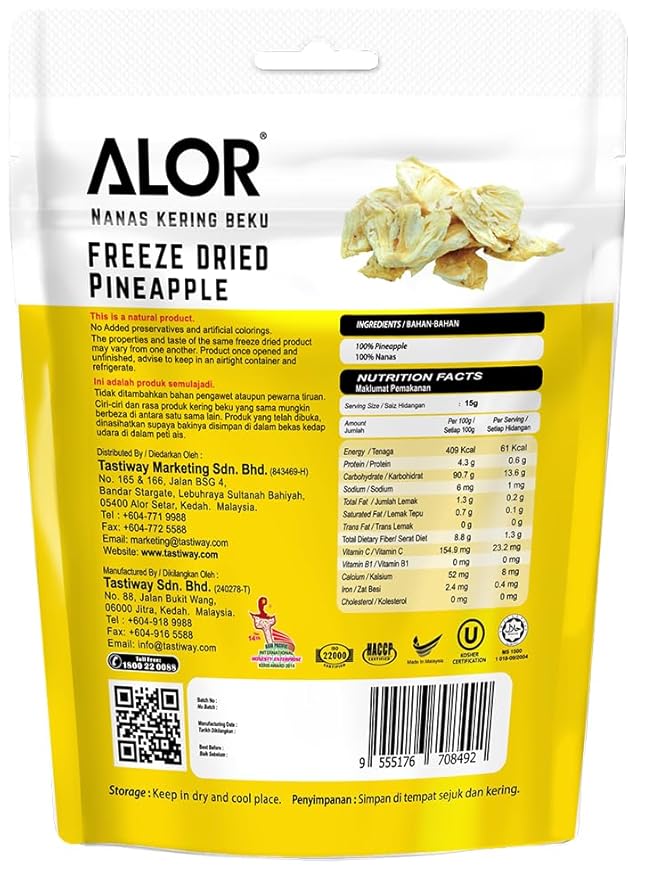 ALOR 100% Freeze Dried Pineapple Chunks – Unsweetened No Sugar Added Pure Fruit Snack – Crunchy Crispy &amp Gluten-Free – Healthy Dehydrated fruit (15 Gram x 8 Pack - Pineapple)